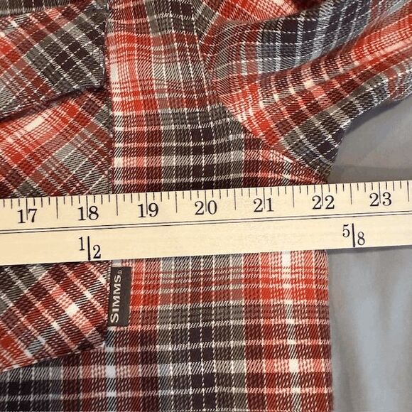 NWT SIMMS Gallatin Long Sleeve Flannel Shirt Orange Plaid Pearl Snap Size Medium - Picture 13 of 16